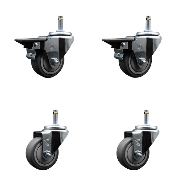 Service Caster 3'' Thermo Rubber Wheel Swivel 7/16'' Grip Ring Stem Caster Set 2 Brake, 4PK SCC-GR20S314-TPRB-PLB-716138-2-S-2 - main